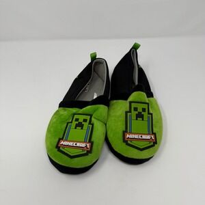 Minecraft Creeper Green & Black Slippers Size 4-5 Kids Video Game Plush